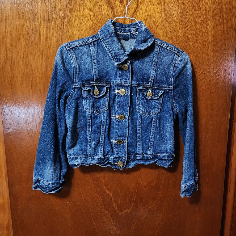 Women's SP American Eagle Blue Distressed Button Front Short Jean Jacket